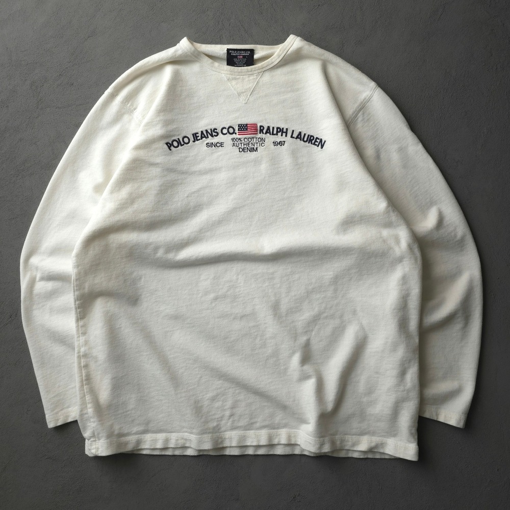 Vintage 90s Polo Jeans Co. Ralph Lauren Cream Long Sleeve T-shirt Large Logo